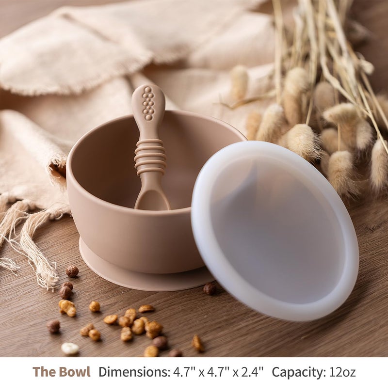 SAMiGO Silicone Baby Bowl and Spoon Set with Suction and Lid, First Stage Self Feeding Essentials, Food Bowl for 6+ Months - Image 2